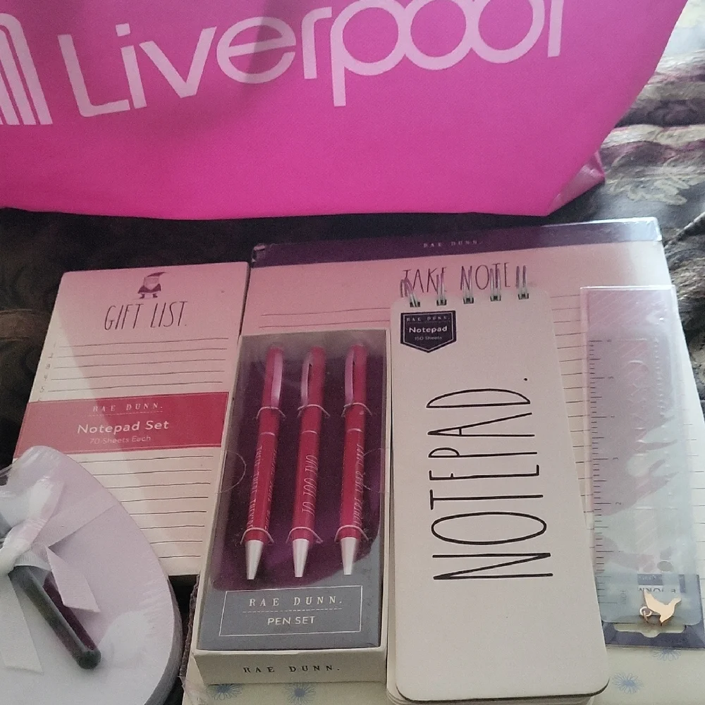 Rae Dunn Stationery Set with Pink Bag 14  Fab Items Tote Large Puerta Virrarta